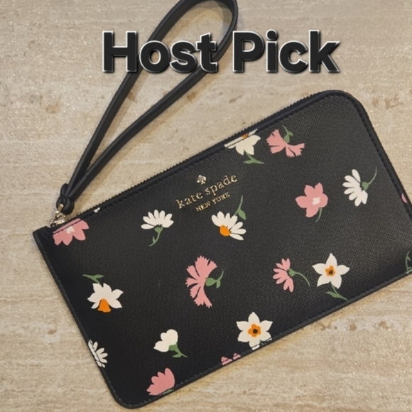 kate spade Handbags - Kate Spade Black Floral Zip Around Wristlet Wallet